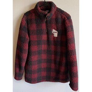 Home Free Womens Red/Black Buffalo Check WI State Fleece 1/4 Zip Pullover Medium